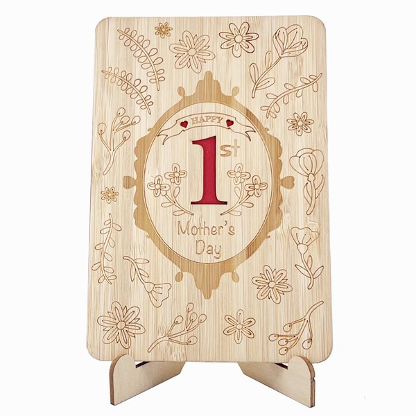 VANSUN Happy 1st Mother's Day Wooden Card With Display Stand,Mother's