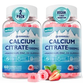 Calcium Citrate 1000mg, Calcium Gummies with Calcium & Magnesium 2:1 Ratio, Plus Vitamin D3, Zinc, B6 & Potassium – High Absorbable Calcium Chewable, Bone & Muscle Support, Vegan, Sugar-Free, 120Cts