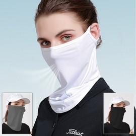 Ice Silk Adjustable Earloop Cooling UV Protection Sports Mask for Golf, Cycling & Face Sun Protection ICE Mask - Black 3ea