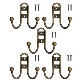 Fuxxer® - Classic Metal Hooks, Double Hooks, Coat Hooks, Towel Hooks, Clothes Hooks, Iron Hooks, Vintage Country House Retro, Antique Brass Bronze Design, Set of 5