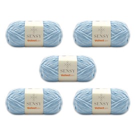 5 Skeins of Sensy Velvet Slim Yarn for Crocheting, Baby Blanket Yarn, Chenille Yarn, Amigurumi Yarn, 3.5 oz, 218 Yards, Gauge 3 Light (Baby Blue)