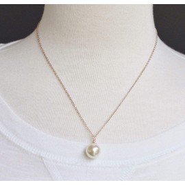 Rose Gold faux pearl necklace pendant 17 long chain 11 mm white faux pearl bead