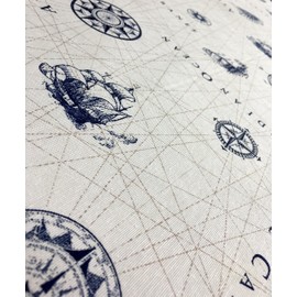 Nautical Marine MAP Print Fabric - Curtain Upholstery Material - 280cm Extra Wide - -Ocean Anchor Compas (Sold by The Metre)