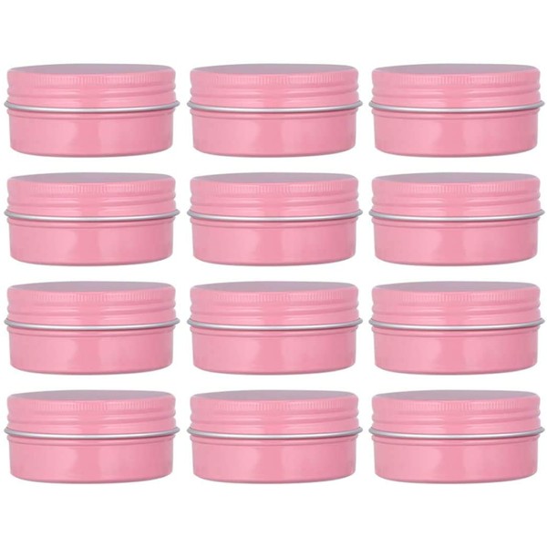 Healthcom 12 Packs 2 oz/60ml Pink Metal Steel Tins Round Aluminum Tin Cans Screw Top Storage Travel Tins Lip Balm Tin Cosmetic Sample Containers Cream Jars for Tea Salve Spice Candies(60g)
