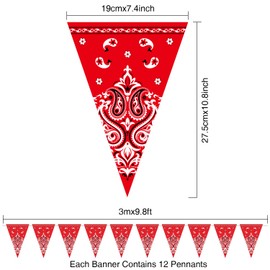 Sedir 5 Pack Bandana Pennant Banner, Wild West Party Accessory for Western Cowboy Themed Party Decoration, 7.4 x 10.8 Inch
