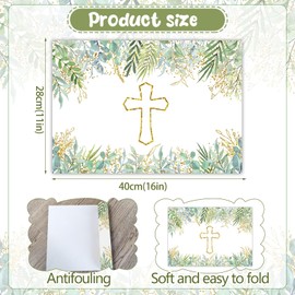 Paper Placemats Disposable 50 Pack Blessed Cross Placemats 16x 11 Inch Green Eucalyptus Paper Table Mats for Home Kitchen Dining Table Spring Summer Party Decoration(Cross)