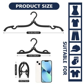 10Pcs Folding Clothes Hangers, Travel Hangers, Foldable Portable Non-Slip Plastic Clothes Coats Hanger Home Hotel Camping Holiday Travel Accessories, Black