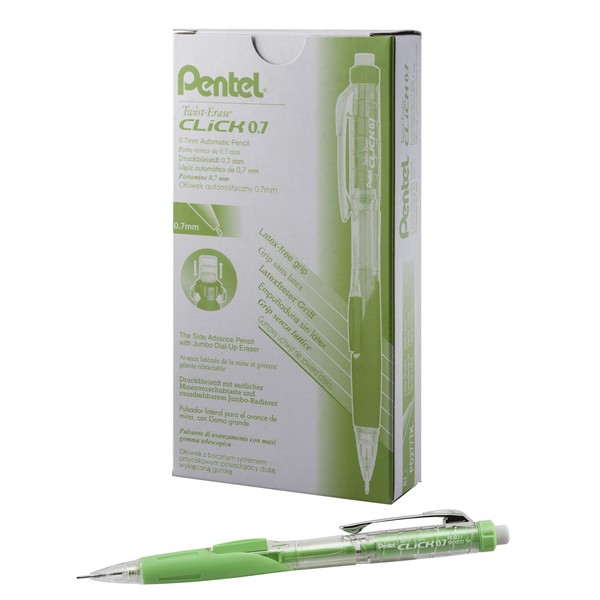 Pentel Twist-Erase CLICK Mechanical Pencil, (0.7mm), CLEAR Barrel, Lime Green