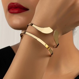 XUENMB Fashion Gold Arm Bangle Cuff Bracelet Minimalist Metal Design Double-layer Open Upper Arm Cuff Bracelet Sexy Body Jewelry for Party