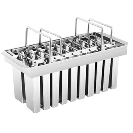 Metal Popsicle Moulds, Set of 20 Flat Head Stainless Steel Ice Lolly Molds with Holder, Commercial Double-slot Ice Pop Molds, Fast Freezing Ice Cream Makers with w/100 Reusable Bamboo Sticks & 50 Bags
