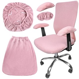 Tottist 4 Pcs Office Chair Covers Set Computer Universal Protective Stretchable Chair Seat Covers Desk Armrest Covers Slipcovers Pads Office Cushion Backrest for Rotating(Pale Pink)