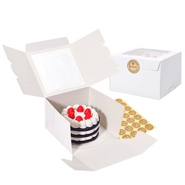 Huoshange Cookie Boxes with Window 6x6x4 Inch 50 Pack Premium White Bakery Boxes for Individual Cheesecake,Cupcake,Dessert,Pastries,Mini Bundt Cake and Muffin
