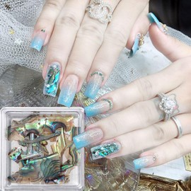 Abalone Nail Art Sequins 3D Irregular Natural Sea Shell Texture Thin Abalone Slice Flakes Charms for Acrylic Nails Holographic Nail Art Glitters Designs DIY Sequin Accessories for Women Nail Decor