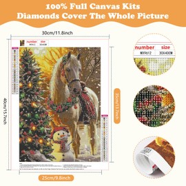 SENQAO Horse Diamond Art Kits for Adults,Christmas 5D Diamond Painting Kits for Beginners,Round Full Drill Gem Art for Adults,DIY Diamond Dots Paintings Picture Arts Craft for Home Decor 12x16inch