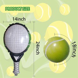 Okayski 4Pcs Green Tennis Party Balloons Decorations Tennis Ball Foil Mylar Balloons for Teenagers Women Sports Themed Party Baby Showers Weddings Anniversaries Party Decorations