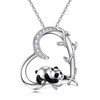 YAFEINI Panda Necklace 925 Silver Animal Necklace Panda Heart Pendant