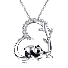 YAFEINI Panda Necklace 925 Silver Animal Necklace Panda Heart Pendant Animal Jewellery Panda Gift for Women, Sterling Silver, No Gemstone