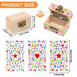Sxutop Pack of 16 Mini Treasure Chest Wooden Treasure Chest Small Set Treasure Chest Children's Birthday 6 x 3.5 x 3.5 cm Wooden Box with Diamond Sticker Wooden Chest Small with Lid for Painting