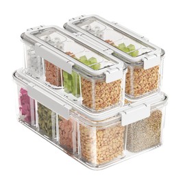 Eanpet 3Pack Divided Condiment Tray with Lid and Handle 4 8 Compartment Snackle Box Container Portable Fruit Serving Tray Stackable Travel Snack Platters for Fruit,Veggie,Salad,Nut,Candy