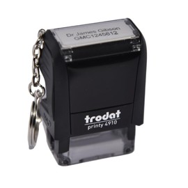 Trodat Printy 4910 Self-Inking Stamp with Added Keyring - Black Ink - Imprint Size: 28 x 8mm