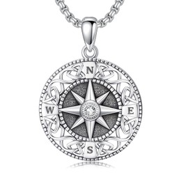 TRISHULA Compass Necklace for Men S925 Sterling Silver Celtic Knot Pendant Protection Necklace Compass Jewelry Graduation Pendnat Gift