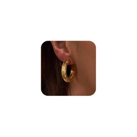 Chunky Gold Hoop Earrings for Women - Thick Gold Hoop Earrings for Women 14K Gold Plated Hoop Earrings Lightweight Chunky Gold Hoops Earrings For Women Trendy | 30mm Yellow Gold Medium Hoop Earrings