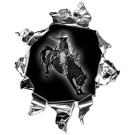 Weston Ink Reflective Mini Rip Torn Metal Bullet Hole Style Graphic Decal/Stricker with Rodeo Bronco Riding