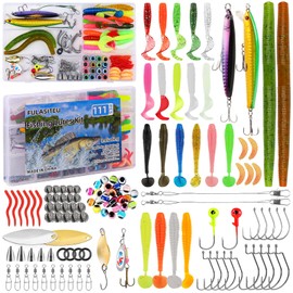 WIURGOHA 111PCS Fishing Lures Kit with Tackle Box for Bass Trout Salmon,Freshwater Bait Tackle Kit Included Crankbaits Spoon Hooks and other Fishing Accessories,Men's Fishing Lure Gear Set Gifts
