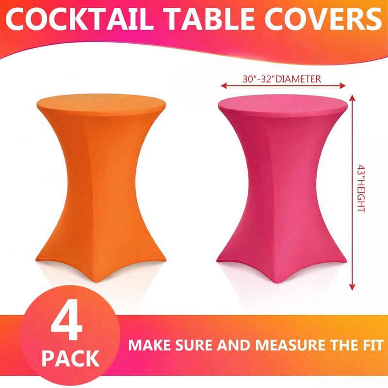 2 Pack Cocktail Table Covers Party Decorations, Pink and Orange