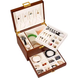 Bescott 3 Layer Solid Walnut Wooden Jewelry Box for Women Real Wood Vintage Jewelry Organizer Storage for Earrings Rings Necklaces Bracelet Watch Men