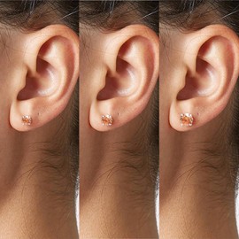 Champagne Cubic Zirconia Studs Earrings Set, 3 Pairs Sterling Silver Earrings Studs 3MM 4MM 5MM