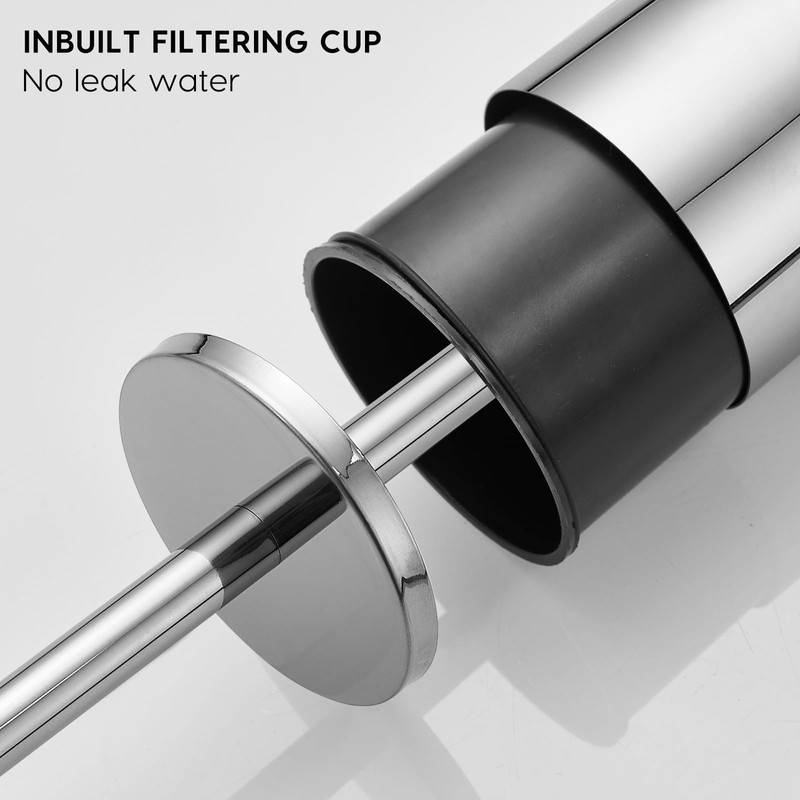 Toilet Brush and Brush Holder, Stainless Steel No-Punch Hook Base