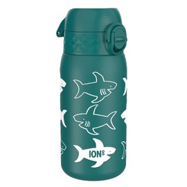 Ion8 Insulated Steel Water Bottle, 320 ml/11 oz, Leak Proof, Easy to Open, Secure Lock, Dishwasher Safe, Carry Handle, Flip Cover, Metal Water Bottle, Raised Print, Stainless Steel, Sharks Design