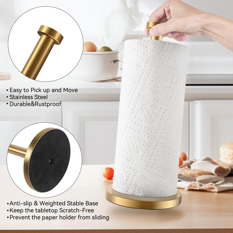 Paper Towel Holder Countertop, Gold Paper Towel Roll Holder for