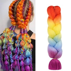Aomig Braids Extensions, Ombre Synthetic Hair for Braiding, 24 Inch Hair Strands for Braiding Hair, Fake Hair, Braiding Hair Extensions for Hair Box Braid Braids (Purple/Blue/Yellow/Orange)