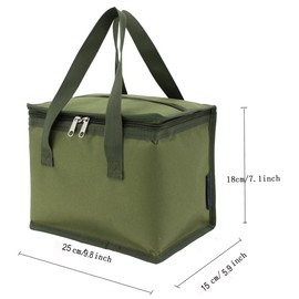 TEAMOOK Foldable Lunch Bag Insulated Lunch Box Water-Resistant Leakproof Soft Cooler Bag Army Green 8-10 cans