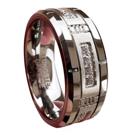 TUTISS 8mm Tungsten Rings for Couple Men Women Cubic Zirconia Cz Stone All Around Eternity Anniversary Engagement Wedding Bands Fashion Jewelry Matte Polished Comfort Fit Size 12.5