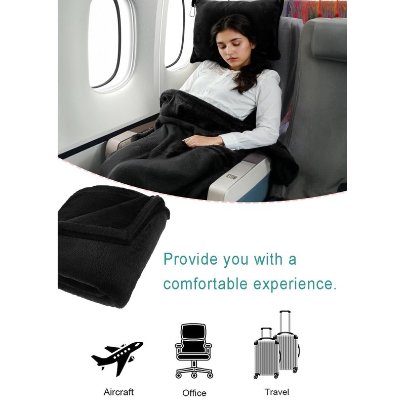 Travel Blanket & Pillow Set - Soft 2-in-1 Airplane Blanket,