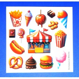 Stickasaurus Wrecks Carnival Fair Foods & Sweet Treats Stickers Sheet