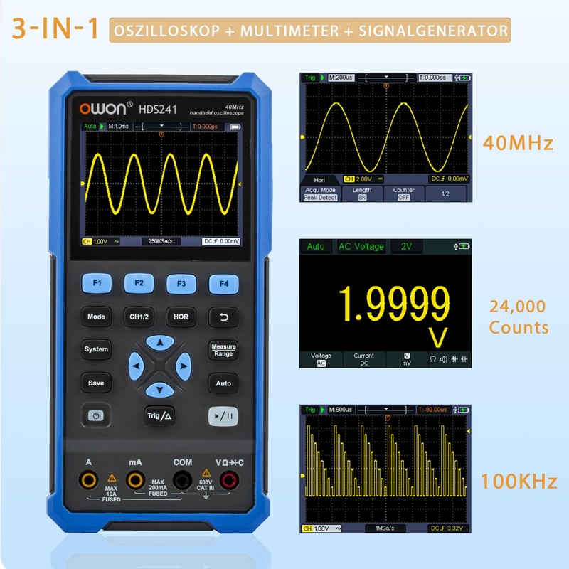 HDS241 OWON Oscilloscope Multimeter 3-in-1 Function 24,000 Readings Multimeter 40MHz