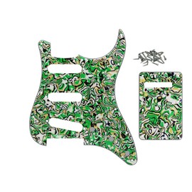 ROZILO 11 Hole SSS Electric Guitar Pickguard Back Plate Tremolo Trem Cover with Pickguard Screws for 3 Single Coil Pickups Green Shell
