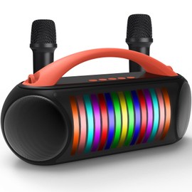 Karaoke Machine, Portable Bluetooth Speaker with Two Wireless Karaoke Microphones, Long Playtime Karaoke Speaker with Rhythm Lights for Adults Kids, Supports TF Card/USB, AUX in for Party, Outdoor
