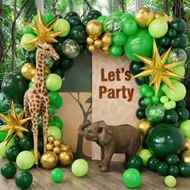Bonropin Green and Gold Balloons Garland Arch Kit with Explosion Star-5 10 12 18 inch Dark Green Gold Confetti Latex Balloons for St Patricks Day Decorations Emerald Green Jungle Party