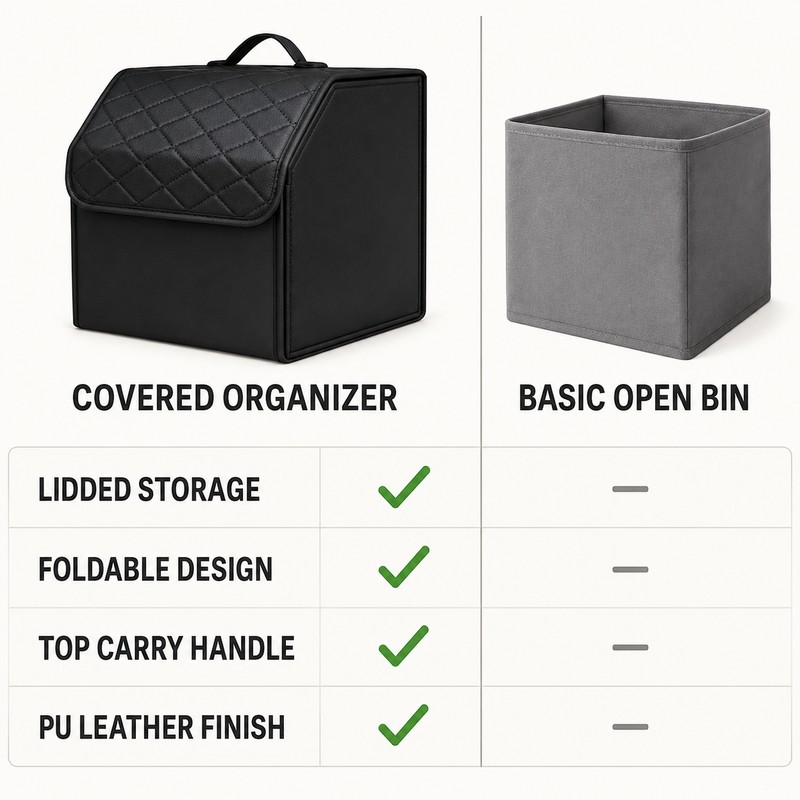 Foldable PU Leather Car Trunk Organizer with Lid, Large Capacity