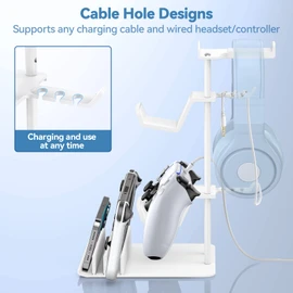 KDD Headphone Stand, Game Controller Holder & Headset Holder for Desk, Earphone Stand with Aluminum Support Bar, Universal Storage Organizer for Headphones, Controllers, Switches, iPads, Cell Phones