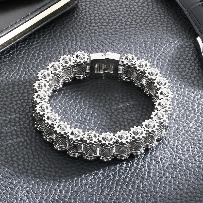 Klapgo Men's Stainless Steel Gear Link Chain Bracelet Industrial Motorcycle