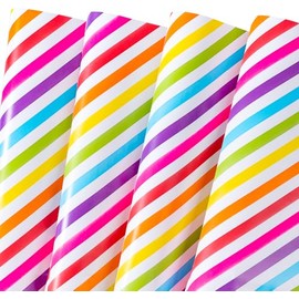 WRAPAHOLIC Birthday Wrapping Paper Sheet - 12 Sheets Rainbow Stripes Design Folded Flat for Birthday, Party, Baby Showers - 19.7 Inch X 30 Inch Per Sheet