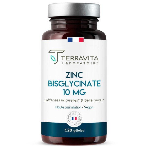 ZINC Pure Bisglycinate | Nutritional Supplement Zinc Patented TRAACS | Superior Assimilation to Zinc Citrate and Gluconate (+43%) | Skin and Immunity | 120 Vegetable Capsules | Made in France |