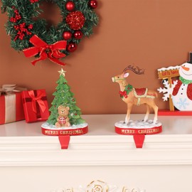 Kersiki 2 pcs Deer and Tree Christmas Stocking Holders for Mantel-Christmas Stocking Holder Set for Fireplace - Christmas Stocking Hangers- Metal Fireplace Hooks for Christmas Decorations (Reindeer)