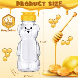 Thenshop 48 Pcs 8oz Plastic Honey Bear Bottle Empty Honey Squeeze Bottle Bear Shaped Honey Containers Honey Bear Cup Bear Honey Bottle Jars with Yellow Flip Top Lid for Storing and Dispensing, Clear